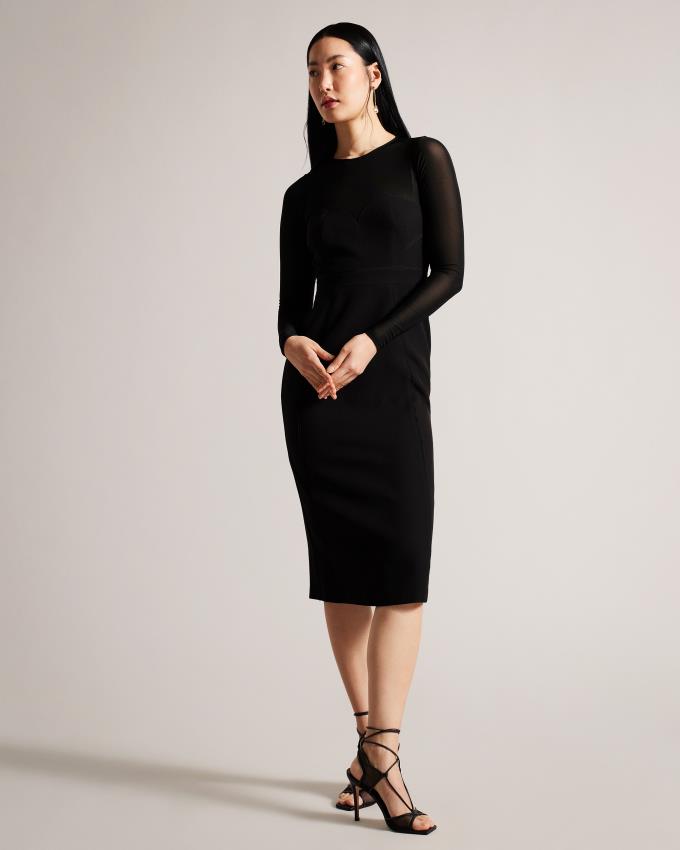 Peignoir Ted Baker Bodycon Midi With Sheer Sleeves Noir Femme | KNN-54553200